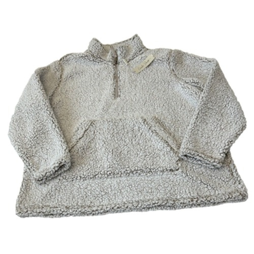 Charlie Paige Women Sherpa Pullover Sz XL Cream Kangaroo Pocket Outdoor NEW